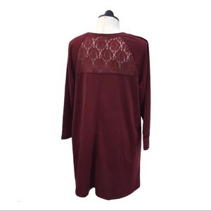 3X Soft Burgundy sweatshirt Dress Lace New